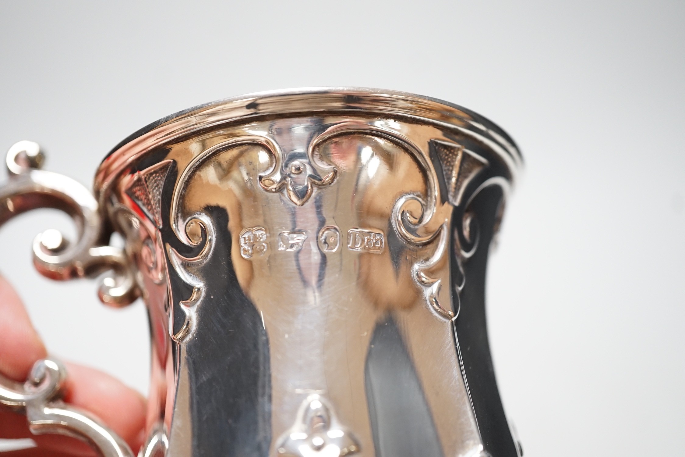 A Victorian silver gothic style christening mug, Henry Wilkinson & Co, Sheffield, 1847, height, 11.3cm, 4.3 oz.